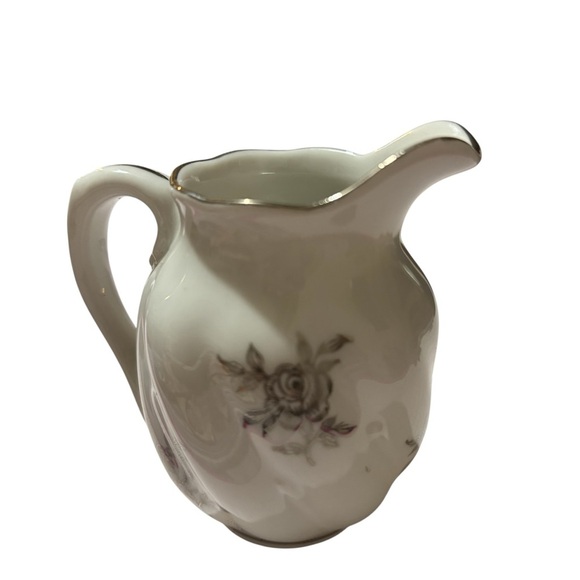 Bavaria Germany Porcelain Creamer Gray Rose Floral Vintage Mid Century White - Picture 4 of 6